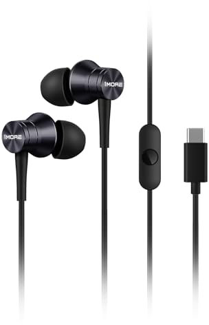 1MORE 2-Pack Piston-Fit USB-C Headphones – in-Ear Earphones with Mic, Noise Isolation, and Control Button, Durable Wired Earbuds for iPhone 15, Pixel 10, OnePlus (Grey)