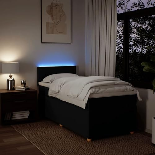 Festnight Boxspringbett 90x190 mit matratze und led Bett 90x190 mit matratze und lattenrost Bett mit Topper &Matratze -Schwarz-90 x 190 cm