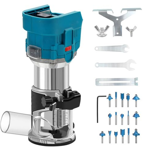 Fresa a batteria compatibile con batteria Makita da 18 V, 700 W Rifilatore Fresatrice Verticale, Elettrica Fresatrice Palmare Rifilatore, con 6 velocità, taglialegna a batteria (senza batteria)