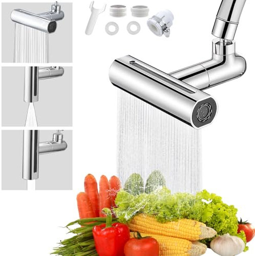 LURNODY 3 Modos Grifo de Cocina Giratorio con Cascada 3 en 1 Giro de 360º, Grifo Monomando para Fregadero Giratorio de 360, Grifo de Cascada Fregadero Cocina, Utilizado en Fregaderos de Cocina y Baños