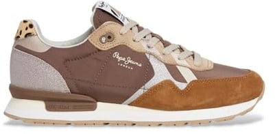 Pepe Jeans Women's BRIT Glitter W Sneak, Brown Camel Beige, 6 UK