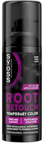 SYOSS Root Retouch Spray Retoca raíces Temporal Color Negro (1 x 120 ml), retocador de canas y raíces con cobertura instantánea, coloración pelo temporal para las canas