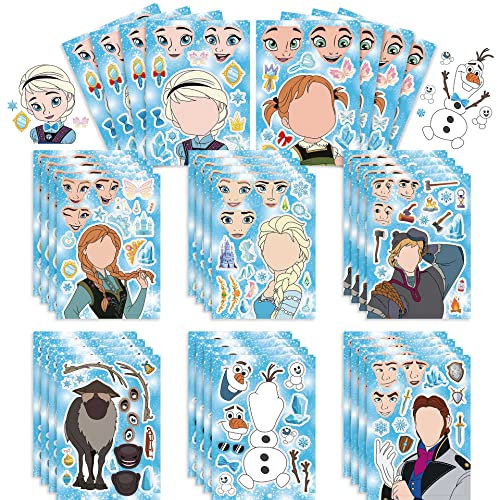 16 Stück Frozen Aufkleber, DIY Cartoon Sticker Kinder Make-a-Face Selbstklebende Aufkleber, Erstelle deine eigenen personalisierten Aufkleber, Party Deko Geburtstagsgeschenk Tütenfüller Bastel Set