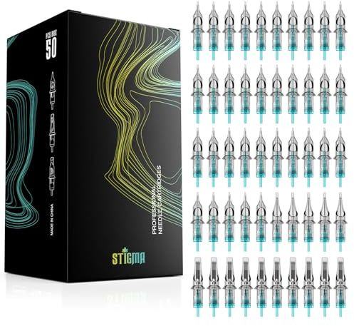 STIGMA 50Pcs Tattoo Cartridges Needles Assorted Mixed #12 Standard Disposable Tattoo Needles 3RL 5RL 7RL 9RL 5RS 7RS 9RS 7RM 9RM 9M1 EN02B-50KITEU-N