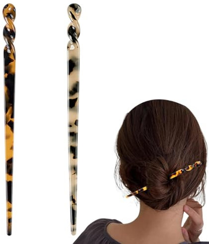 OUDQFCJ 2 Pièces Baguettes à Cheveux en Acétate,Pic a Cheveux,Tortue Vintage Bâtons À Cheveux,Longues Épingles Chinoises Rétro,Coiffure Accessoires,DIY Pince Cheveux pour Femmes