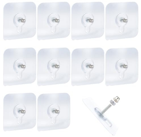 10 Pezzi Trasparente Vite Adesive Senza Foratura, 6 × 6cm Senza Tracce Vite Adesive da Muro, Ganci Viti Adesives Impermeabile, Gancio Viti Autoadesive, per Bagno, Ripostiglio, Camera da Letto