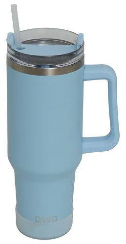 DWD® Tumbler 1200 ml with Handle Leak-Proof 304ss Stainless Steel Vacuum Insulated Water Bottle with Straw Lid Cold for 48 Hours Thermal Flask BPA & BPS Free Water, Iced Tea, Coffee (Macaron Blue)
