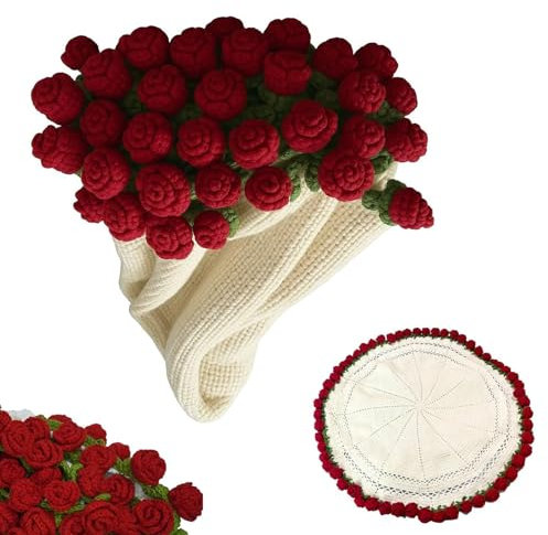 Flower Bouquet Blanket - DIY Handmade Crochet Rose Blanket Kit, Soft Romantic Rose Bouquet Throw Blanket for Couch/Bed (70x70cm) - Perfect Mother's Day Gift, Bridesmaid Present, Home Decor