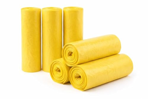 Bolsas de Basura Amarillas 100L (85x105 cm), 20 Rollos | Galga 130 Extra Fuertes, Ecológicas, Compostables, 10 Bolsas por Rollo