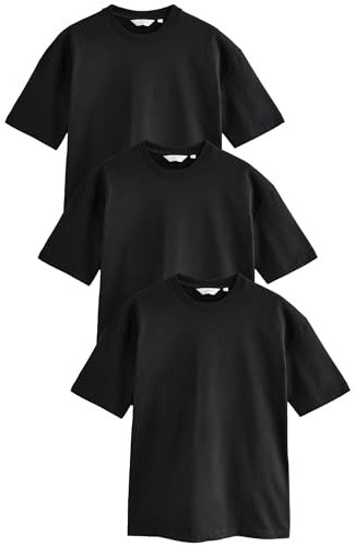 NEXT Herren Schwere Relaxed Fit T-Shirts im 3er Pack Schwarz S