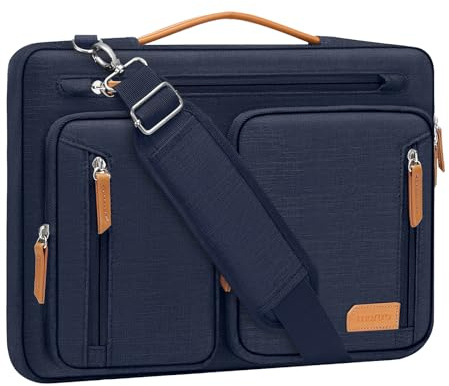 MOSISO 360 Protective Laptop Shoulder Bag,15.6 inch Laptop Case, Navy Blue | Compatible with MacBook Pro 16, HP, Dell, Lenovo, Notebook, 15-16 inch Side Open Messenger Bag with 5 Accessory Pockets&Belt