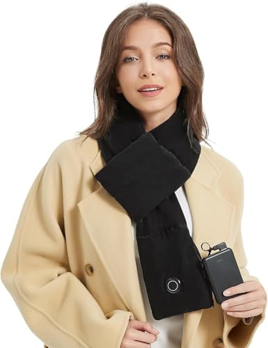 Heated Scarf for Men Women with 6000mah Battery Pack,Heated Neck Warmer for Pain Warp with Three Temp Settings, Rapid Heat,Heated Neck Pad Christmas Thanksgiving Gifts for Mom Dad (Deep Black)