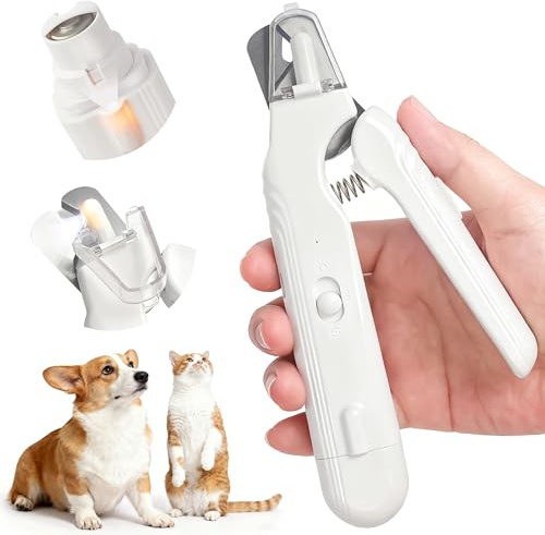 Motiilanco Coupe-griffes 2 en 1 pour chiens et chats de petite, moyenne et grande taille, avec 2 lumières LED et protection anti-éclaboussures, ultra silencieux, rechargeable par USB