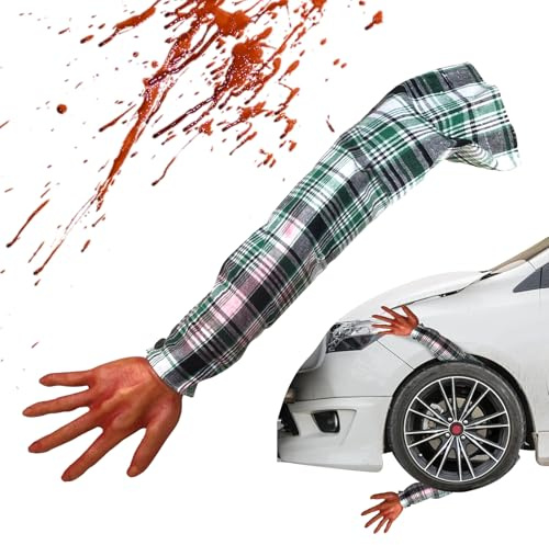 Main d'halloween – Main de Sang de 55,9 cm avec Manchon en Tissu à Carreaux, Accessoires d'horreur effrayants réalistes pour Maison hantée d'halloween