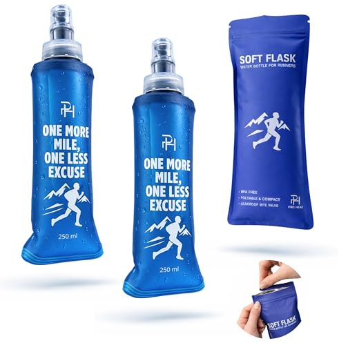 Ph Pro Heat Flasque Running 250 ml, Lot de 2 Gourdes Souples pour Trail | Valve à mordre pour boire sans dévisser le bouchon pendant l’effort