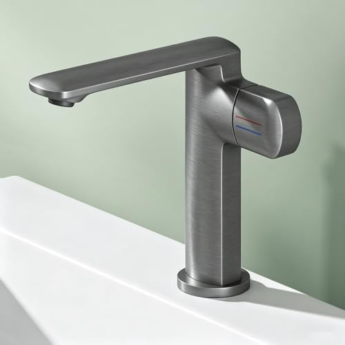 Mai & Mai Wasserhahn Bad 17,9cm hoch, Waschtischarmatur Grau | Einhebelmischer Mischbatterie Bad Armatur Badezimmer aus Messing, mit Wassersparfunktion DIN-Anschlüsse WAO-1180