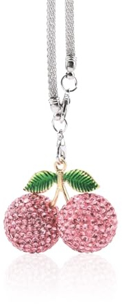 HUVZOR Glitzerndes Kirsch Autoanhänger Dekor, Süßer Kristall Rückspiegel Anhänger, Funkelnder Diamant Spiegel Charm, Glücksbringer Autospiegel Anhänger, Autozubehör Innenraum Deko, Rosa