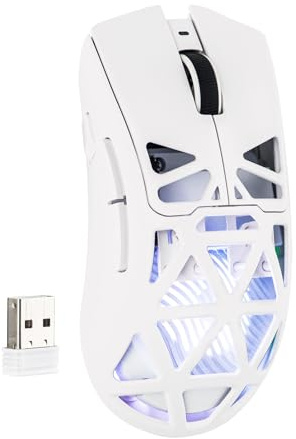 MechLands Aula SC620 Gaming Mouse, 2.4G/USB-C/BT Wireless Mouse with 400mAh Battery, Adjustable 12,000 DPI & 1000 Polling Rate, PAW3311 Sensor, RGB Lighting, Programmable Buttons, for Win/Mac (White)