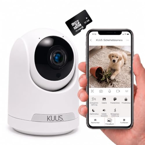 KUUS. BC1 – Überwachungskamera innen mit aufzeichnung, Videoüberwachung, 360 Grad Kamera, WLAN, Überwachungskameras, Haustierkamera mit App, Nachtsichtkamera, Camera Indoor 2K Videoüberwachung