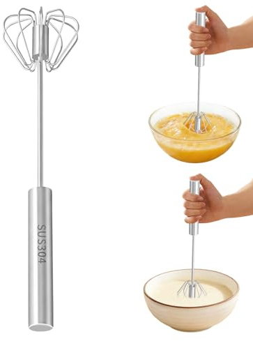 Fouet à œufs semi-automatique en acier inoxydable, batteur à œufs manuel pour battre les œufs (28 cm)