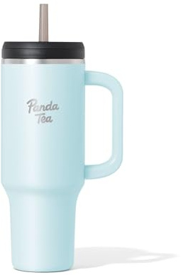 Panda Tea - Mug XXL avec Paille - 1180 mL - Bleu - Gourde Inox isotherme avec Paille – Boissons Chaudes & Froides - Bouteille Double Paroi – Gourde Grande Capacité