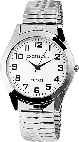 Excellanc Herren-Uhr Zugband Edelstahl Comfort fit Analog Quarz 2700001 (silberfarbig weiß)