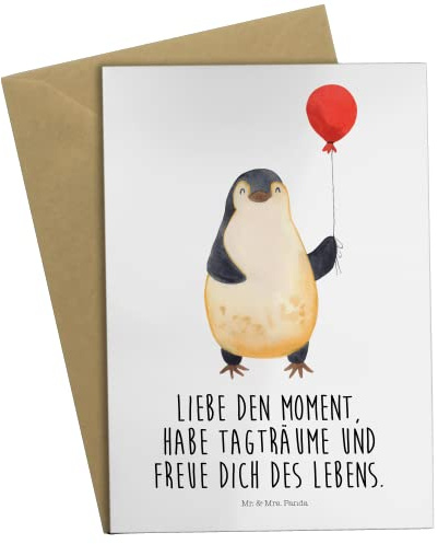 Mr. & Mrs. Panda Grußkarte Pinguin Luftballon - Geschenk, Liebe, Motivation, Oma, Frau, Geschenkidee, Abschluss, Karte, Weihnachten, Freundin