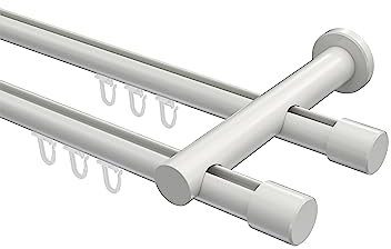 Interdeco Innenlauf Gardinenstange Weiß doppelläufig 20 mm Ø Platon Santo, 200 cm