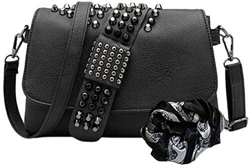 Damen Umhängetasche mit Totenkopf-Druck, Gothic, Vintage-Stil, Punk, Schwarz, A6, Medium