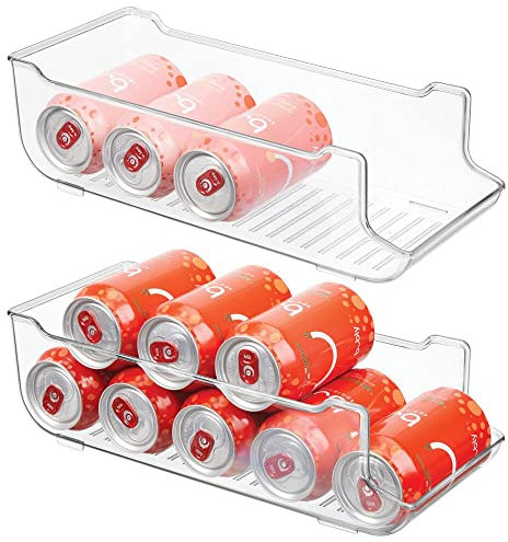mDesign Juego de 2 cajas de almacenaje para frigorífico y armarios de cocina – Contenedores de plástico con capacidad para 9 latas – Práctico organizador de nevera – transparente