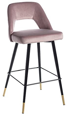 LOLAhome Taburete Alto con Respaldo Vintage Rosa de Terciopelo y Metal de 105 cm