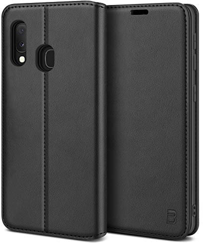 BEZ Handyhülle für Samsung Galaxy A20e Hülle, Premium Tasche Kompatibel für Samsung A20e, Tasche Case Schutzhüllen aus Klappetui mit Kreditkartenhaltern, Ständer, Magnetverschluss, Schwarz
