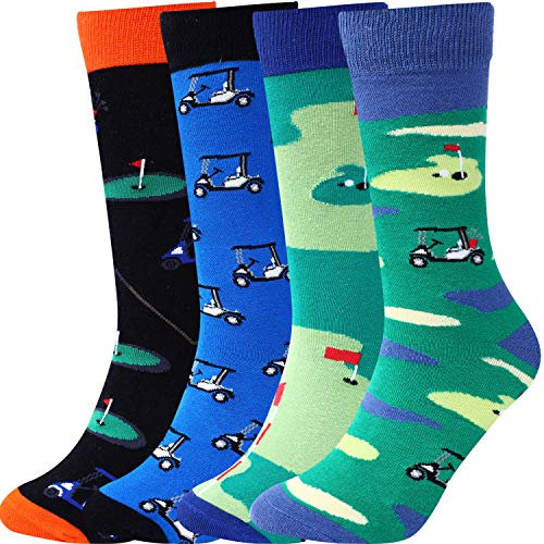 Jeasona 4 Pairs Mens Golf Socks 9-11 Calf-Length Golf Gifts for Men/Him/Dad/Grandad/Husband Golfers on Father's Day/Birthday/Christmas