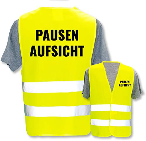 Bedruckte Warnwesten mit ISO-Leuchtstreifen * Standard- oder Reflex-Druck * Thema Kinder & Schule, Warnweste Begriffe Schule:Pausenaufsicht, Farbe + Größe:Gelb (S)