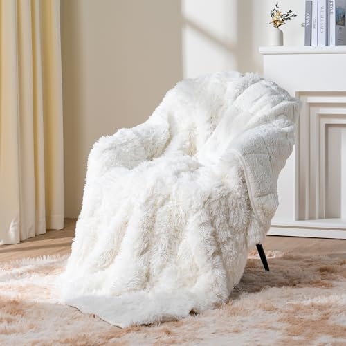Topblan Gewichtsdecke aus Kunstfell, 5,4 kg, zottelig, flauschige Überwurfdecke mit hochwertigem Sherpa-Fleece, warme und gemütliche Bettdecke für besseren Schlaf, 121,9 x 182,9 cm, cremefarben