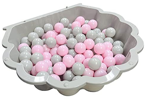 TikTakToo Sand & und Wassermuschel I Sandkasten mit gefüllt mit 100 Euromatic Spielbällen(1-teilig) (grau/rosa/grau)