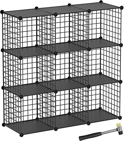TUMUCUTE Draht-Aufbewahrungswürfel, 9 Würfel-Metallregale, Bücherregal, stapelbar, modularer Schrank-Organizer für Schlafzimmer, Wohnzimmer, Büro, schwarz