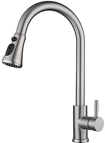 WPHH Grifo De Cocina con Rociador Abatible, Grifo para Fregadero De Cocina Extraíble Cepillado De Acero Inoxidable, Grifo Mezclador Monomando De Arco Alto Giratorio De 360 °