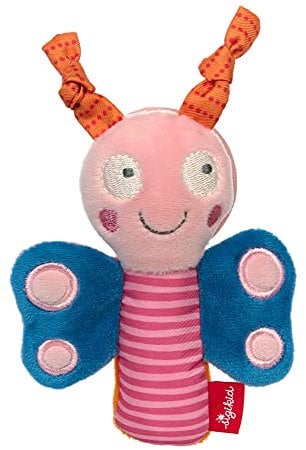 SIGIKID 42602 Greifling Schmetterling mit Spiegel Red Stars Mädchen Babyspielzeug empfohlen ab 3 Monaten rosa/blau
