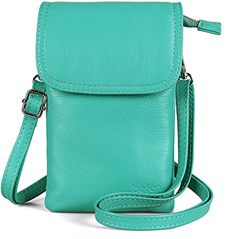 befen Small Crossbody Cell Phone Purse for Women, Real Leather Mobile Phone Bags Card Holder Purse and Handbags Wallet with Credit Card Slots & Adjustable Strap