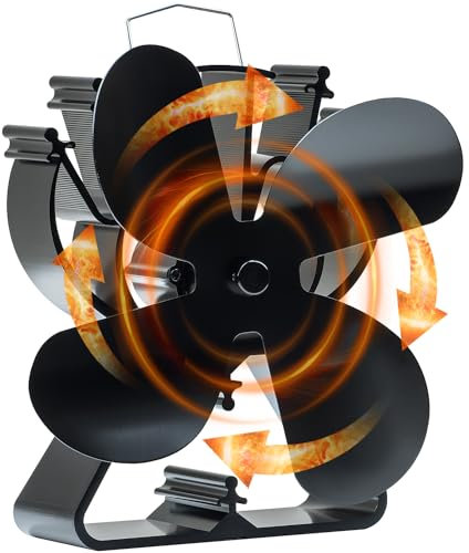 Ventilateur poêle à Bois 4 pales Ventilateur de Chaleur Ventilateur de poêle alimenté par la Chaleur Ventilateur de cheminée pour poêles à Bois