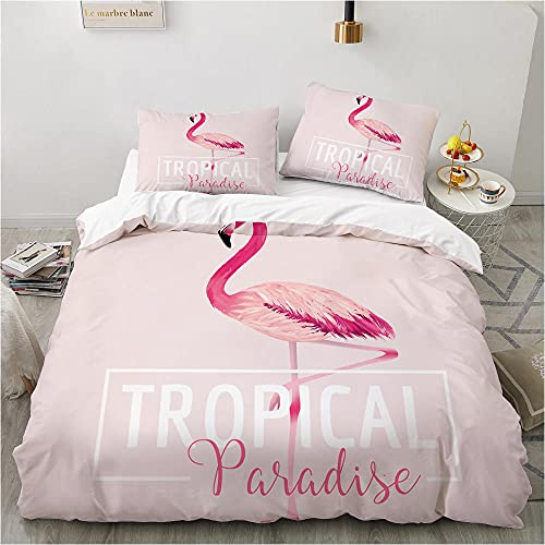 WQIZXCW Bettbezug 135 x 200 Rosa Flamingo Bettwäsche Set 2 Teilig - Anti-Allergie Bettbezüge und Kissenbezug mit Reißverschluss