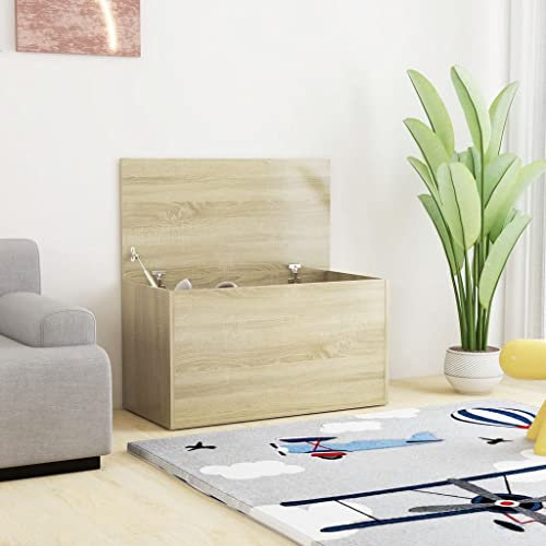 Makastle Holztruhe mit Stauraum Couchtisch Truhe Spielzeugtruhe Spieltruhe Spielzeugkiste Sitztruhe Aufbewahrungstruhe Sonoma-Eiche 84x42x46 cm Holzwerkstoff