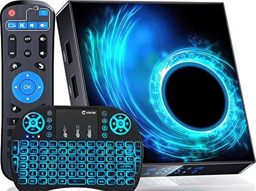 Android TV Box 4GB RAM 64GB ROM with Wireless Keyboard, Allwinner H616 Quad-Core 64Bit Android Box, Support 2.4G/5.8Ghz Wifi 100 LAN BT 4.2 3D/6K Utral HD/H.265 Set Top Box,4GB+64GB