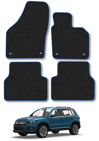 VW Tiguan (2008-2016) Carpet Car Mats | Blue Edge Trim Tailored Fit Floor Mats Full Coverage Protection Accessories Easy Clean Anti Slip Made in the UK