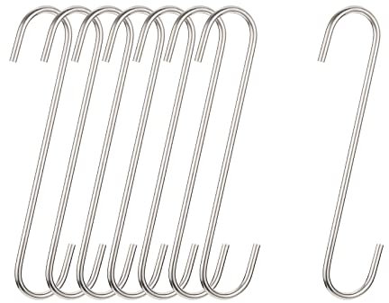 sourcing map S Hanging Hooks, 8inch(200mm) Extra Long Steel Hanger, Indoor Outdoor Uses for Garden, Bathroom, Closet, Workshop, Kitchen, Matt Silver, 8Pcs