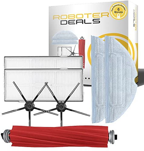 Roboter Deals - Zubehör Set, Ersatzteile Kit für Roborock S7 Pro Ultra (2X Filter, 2X Wisch-Pads, 2X Seitenbürste 5-arm schwarz, 1x Hauptürste) Staubsaugroboter
