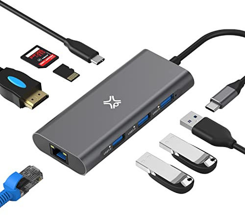 XtremeMac Multifunktionaler USB-C Hub für MacBook, 4K HDMI, USB 3.0, SD/Micro-Kartenleser, Ethernet-Port, Bis zu 100W PD, 40Gb/s Datenübertragung - Verbessern Sie Konnektivität und Effizienz!