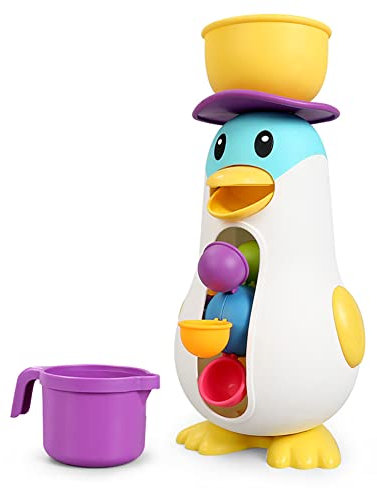 ISAKEN Badewannenspielzeug, Baby Badespielzeug Set mit Wasserrad und Becher, Pinguin Badespielzeug Wasserspielzeug Badewanne Geschenke für Kinder Jungen und Mädchen ab 1 2 3 4 5 Jahre