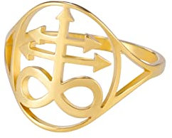 LIKGREAT Lucifer Sigil Ringe Satanic Cross Band Ring Sigil of Lucifer Seal of Satan Ringe Demon Devil Gothic Ring Edelstahlschmuck Geschenke für Männer Frauen (g-2)
